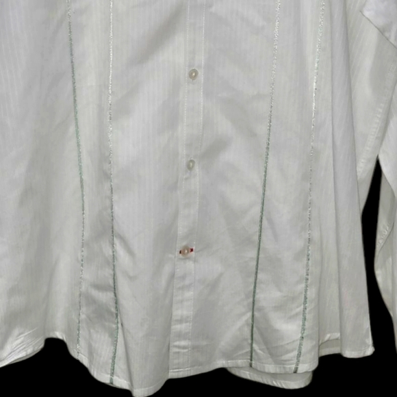 XL GUESS 100% Cotton Dress Shirt with Mint Green Stripes and Textured Fabric - Picture 11 of 11